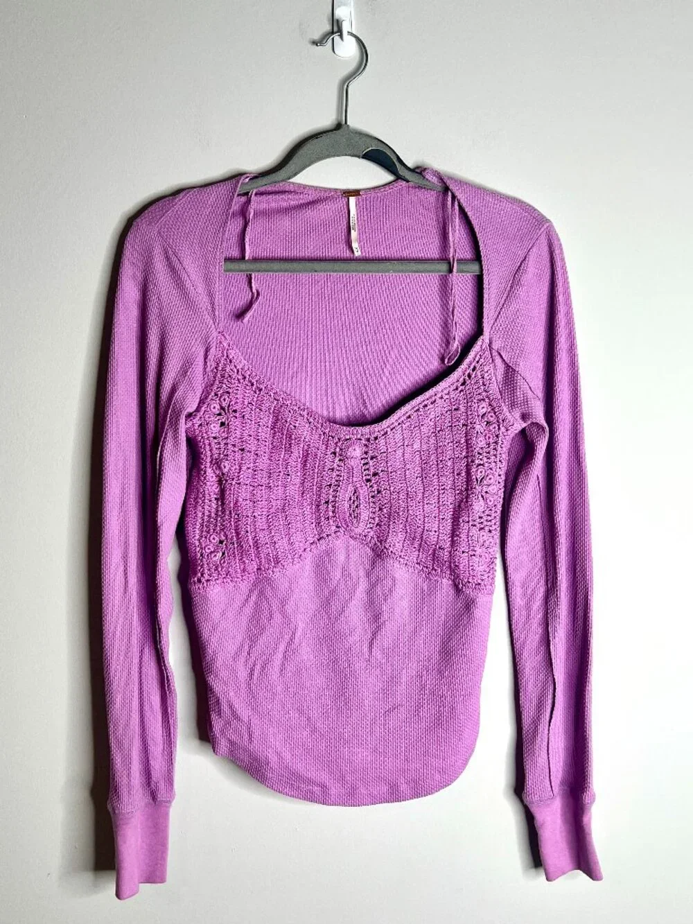 Free People Butterfly Dreams Crochet Long-Sleeve Thermal Top Girlhoodcore Sz M